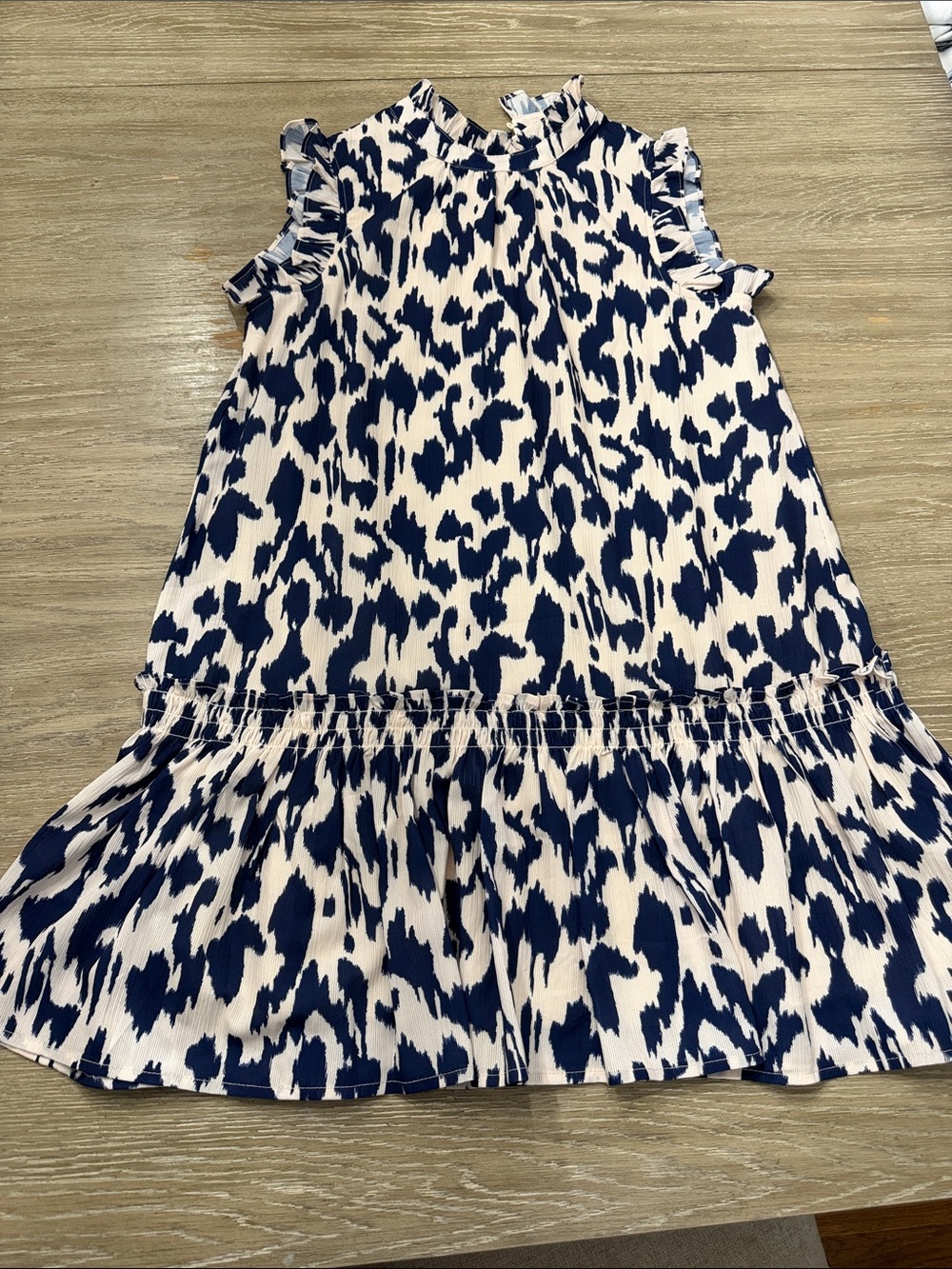 Pinch White and Navy Blue Asymmetrical Ruffle Dress